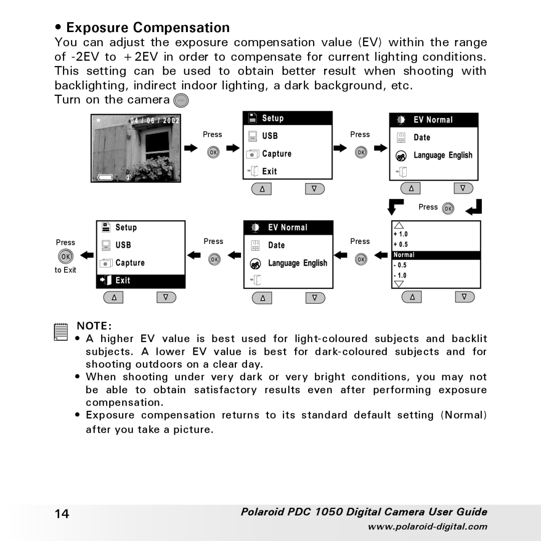 Polaroid PDC 1050 manual Exposure Compensation 