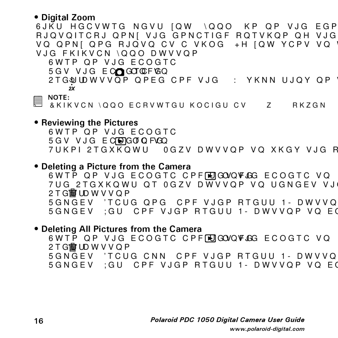 Polaroid PDC 1050 manual Digital Zoom, Reviewing the Pictures, Deleting a Picture from the Camera 