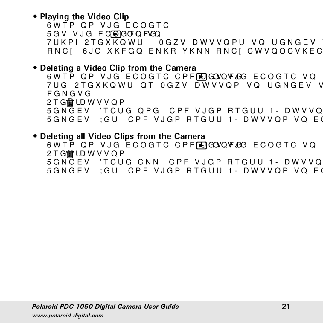 Polaroid PDC 1050 Playing the Video Clip, Deleting a Video Clip from the Camera, Deleting all Video Clips from the Camera 