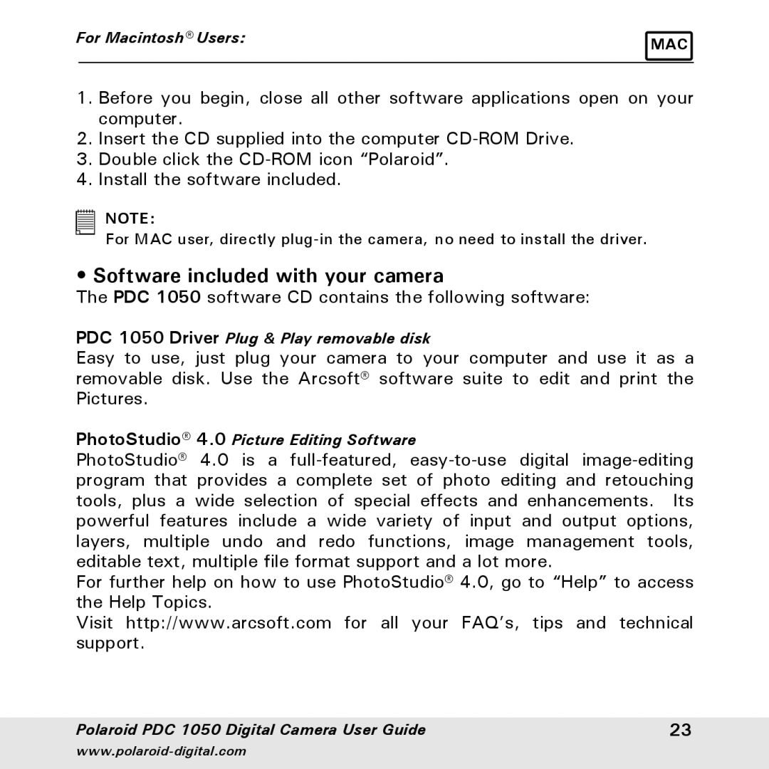 Polaroid PDC 1050 manual Software included with your camera 