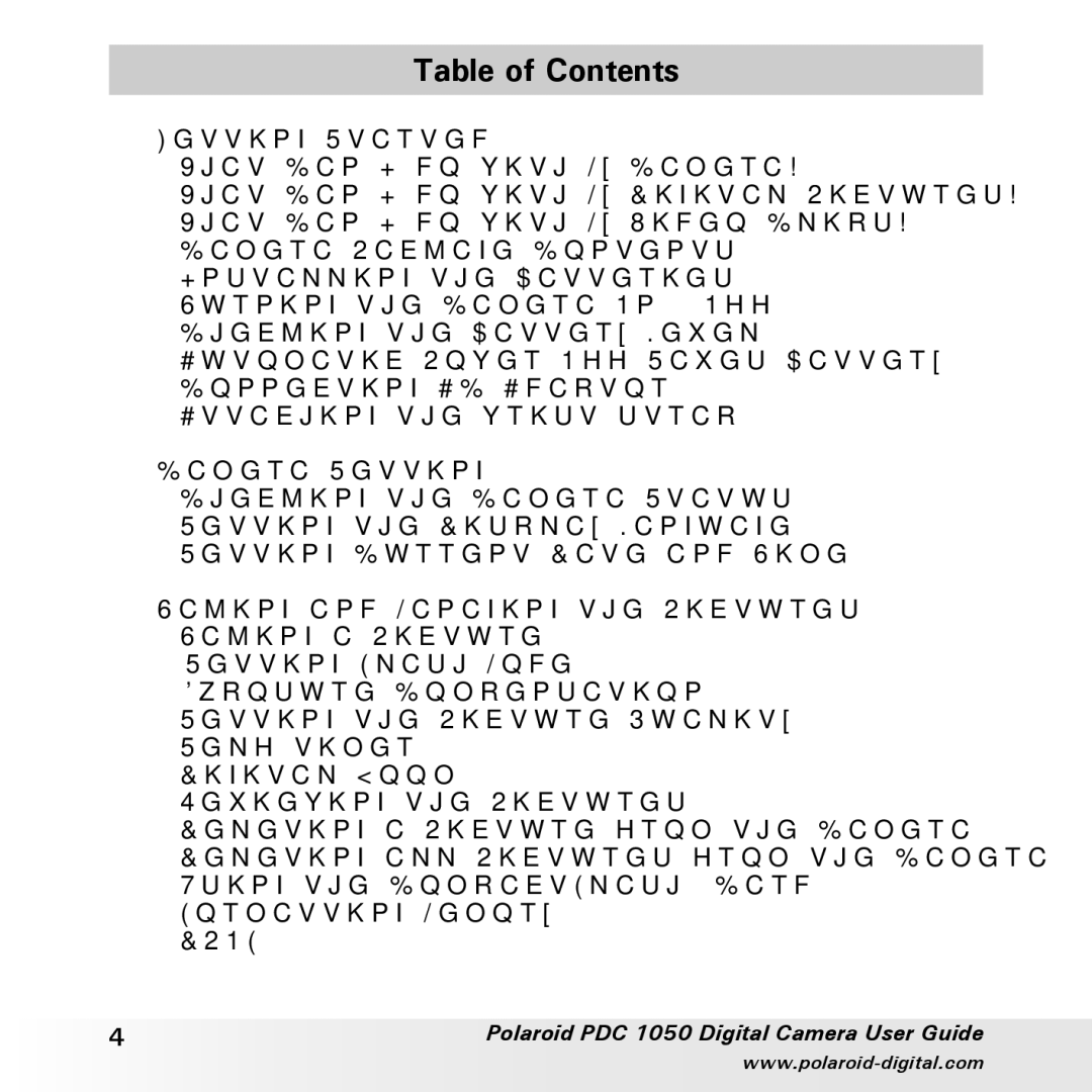 Polaroid PDC 1050 manual Table of Contents 