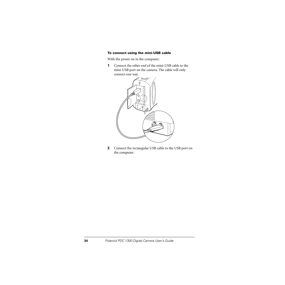 Polaroid PDC 1300 manual To connect using the mini-USB cable 