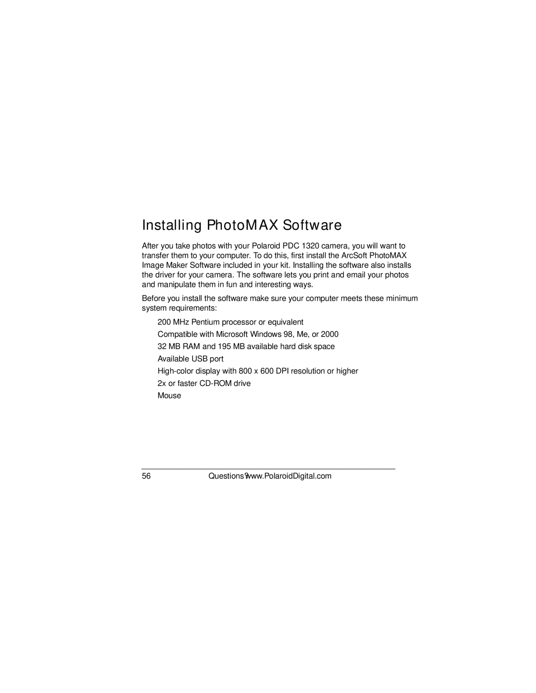 Polaroid PDC 1320 manual Installing PhotoMAX Software 