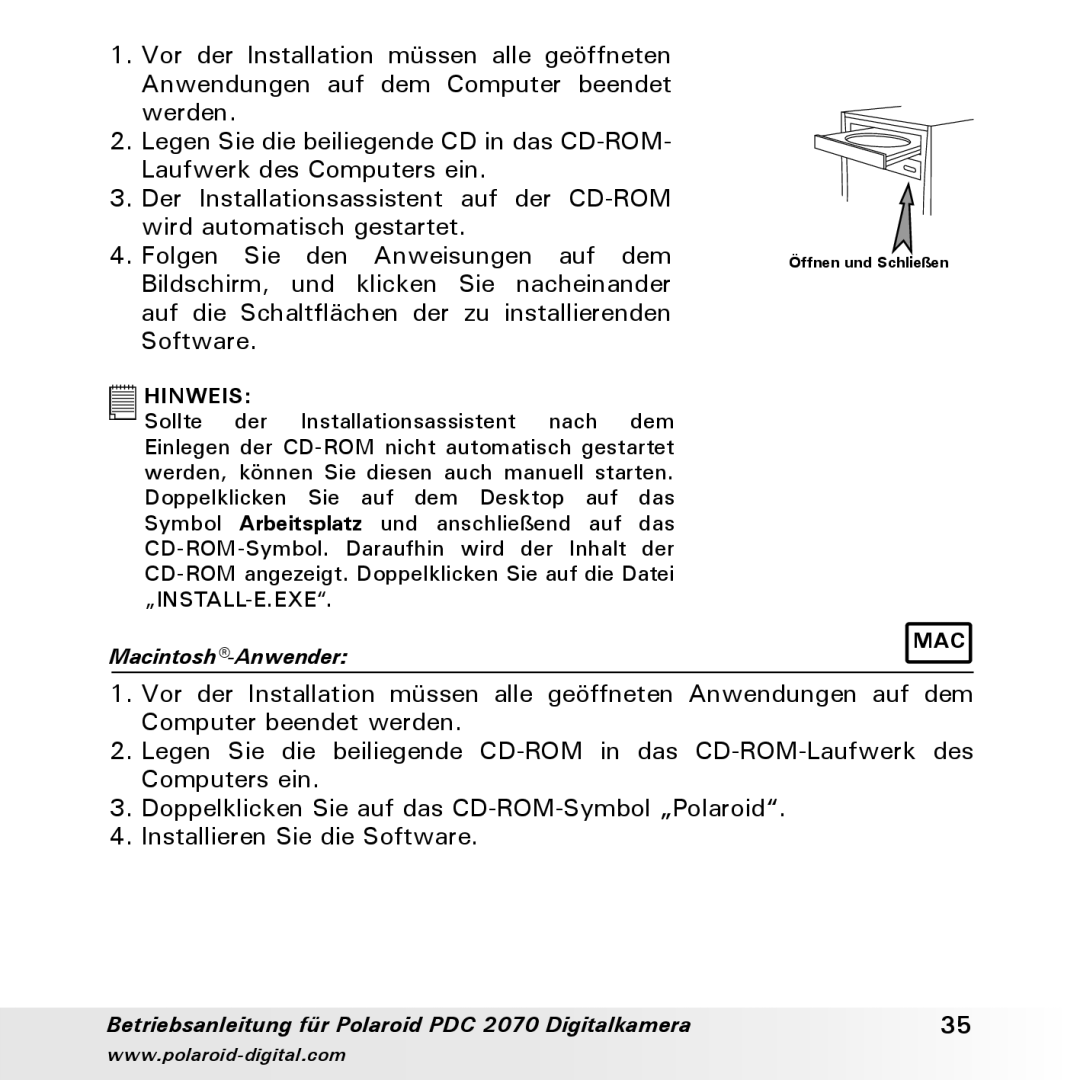 Polaroid PDC 2070 manual Macintosh-Anwender 