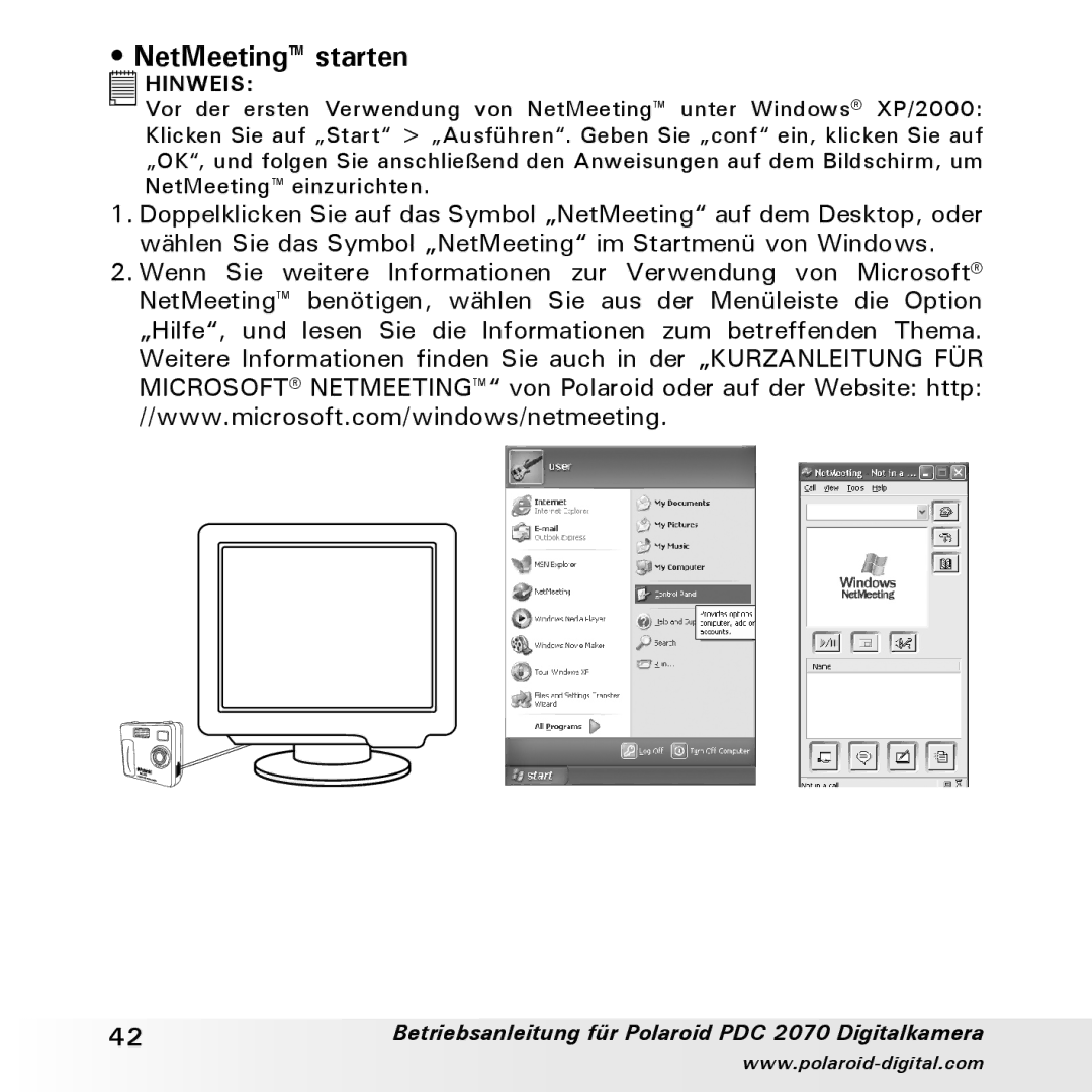 Polaroid PDC 2070 manual NetMeeting starten 