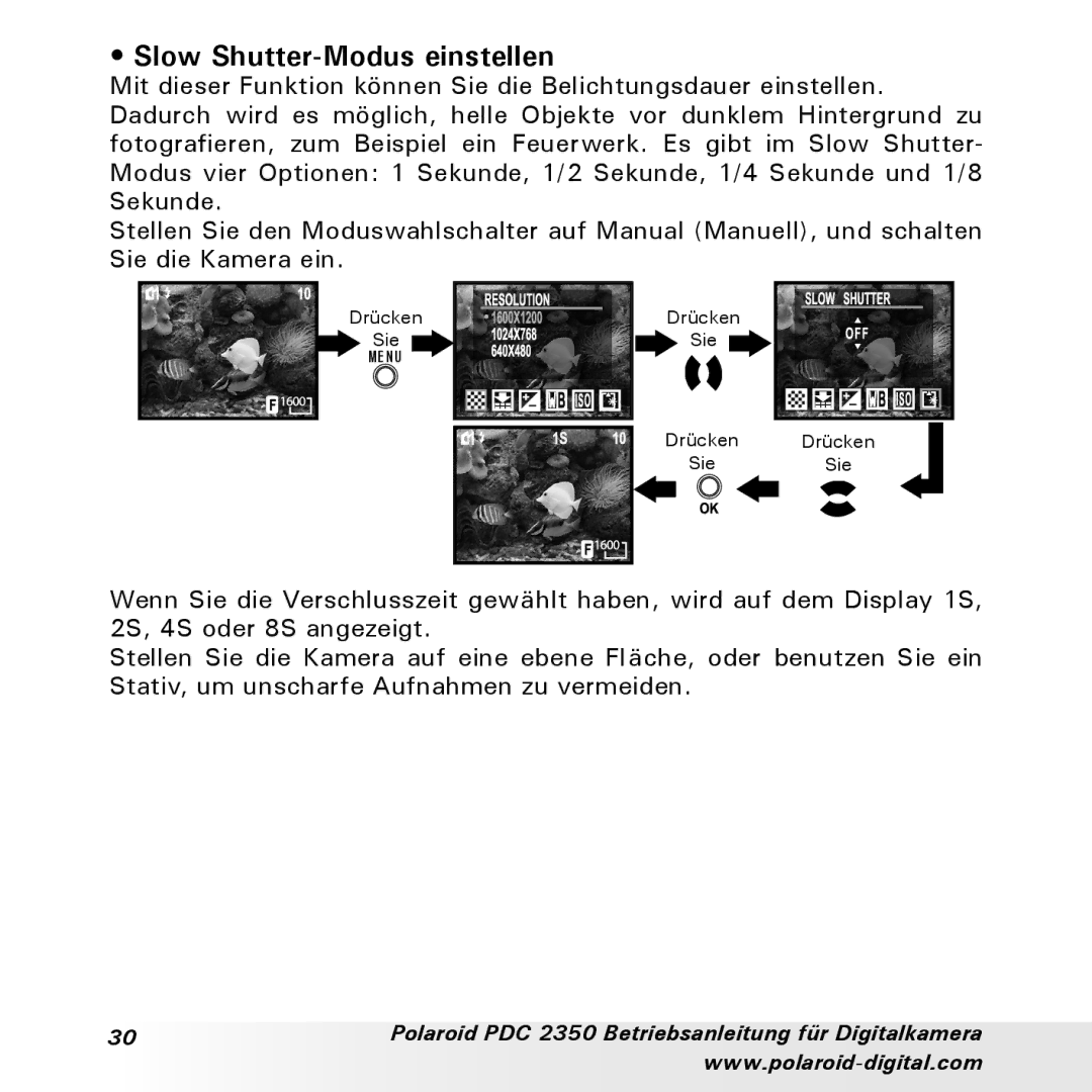 Polaroid PDC 2350 manual Slow Shutter-Modus einstellen 
