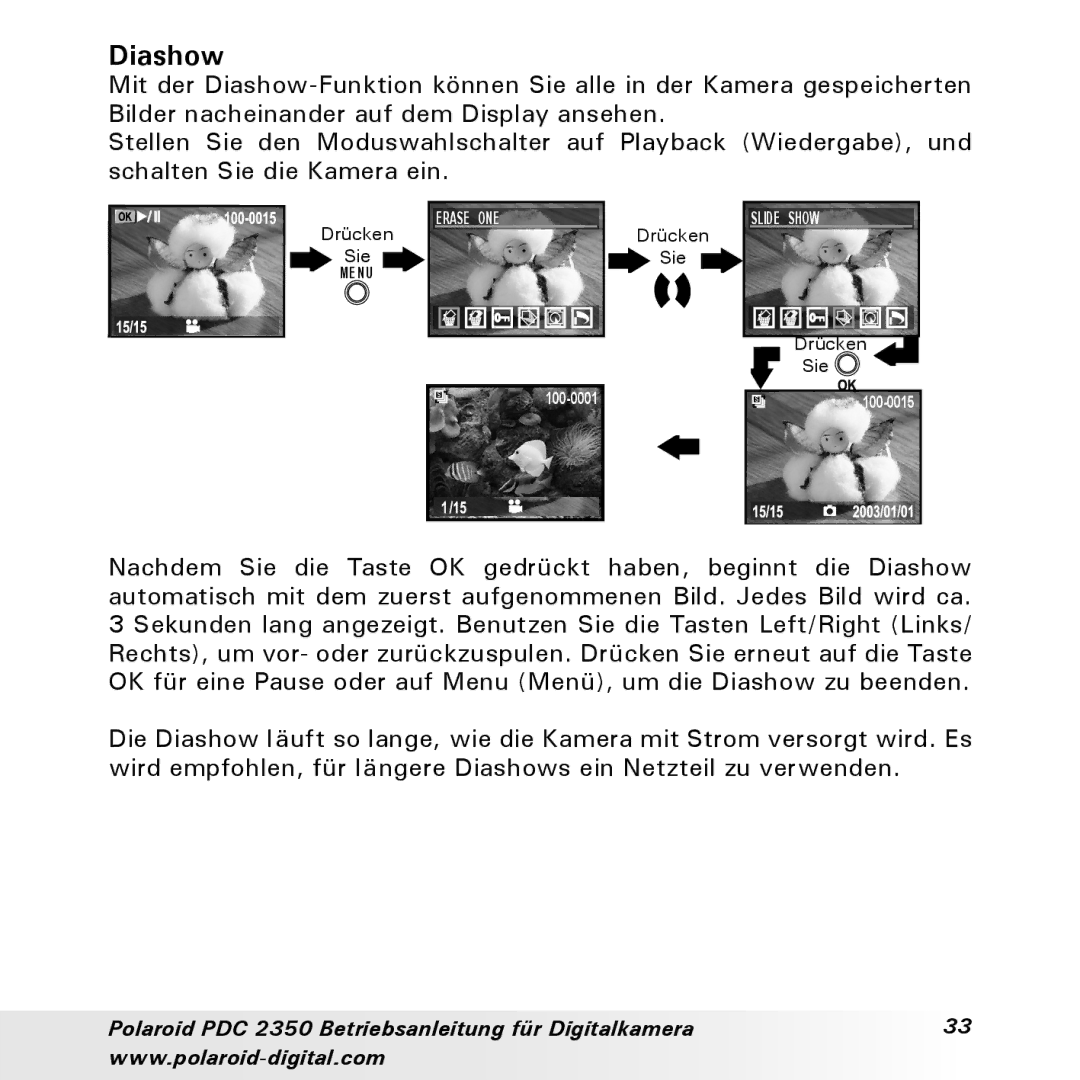 Polaroid PDC 2350 manual Diashow 