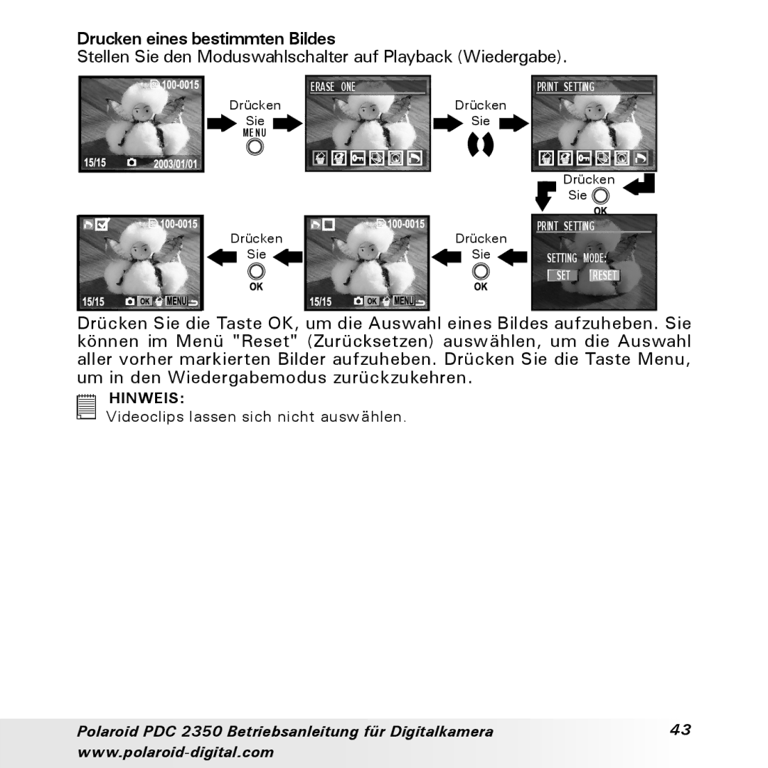 Polaroid PDC 2350 manual Drucken eines bestimmten Bildes 