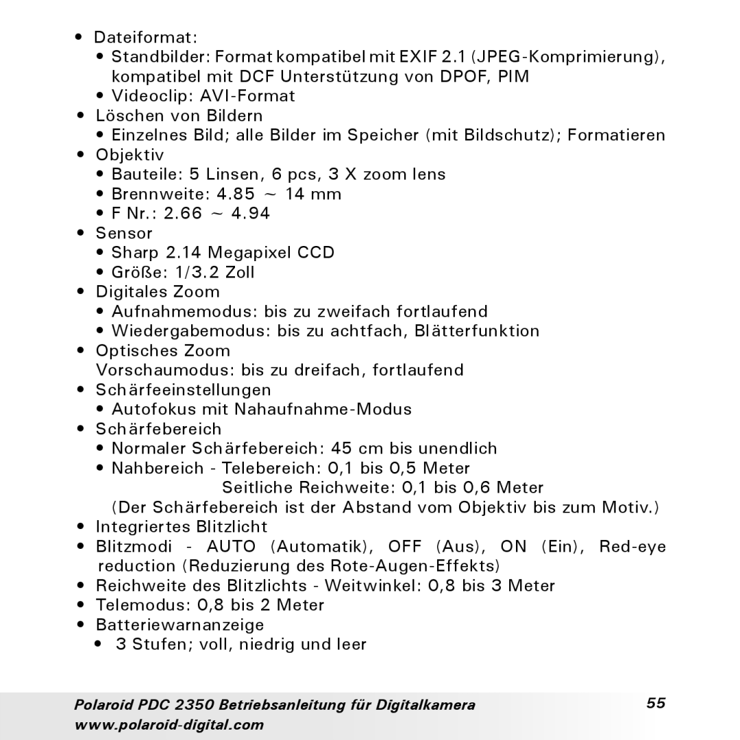 Polaroid manual Polaroid PDC 2350 Betriebsanleitung für Digitalkamera 