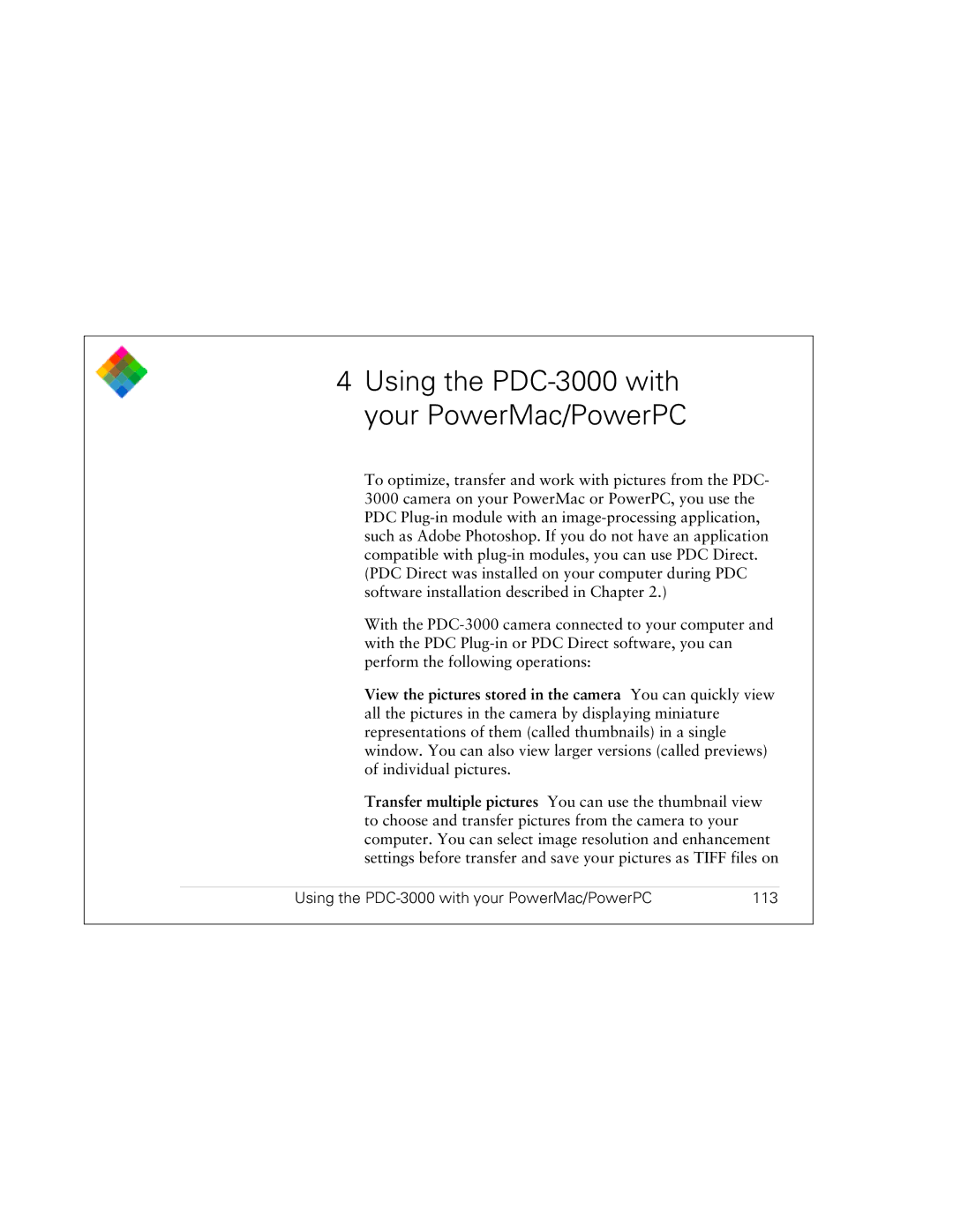 Polaroid PDC 3000 manual Using the PDC-3000 with your PowerMac/PowerPC 113 