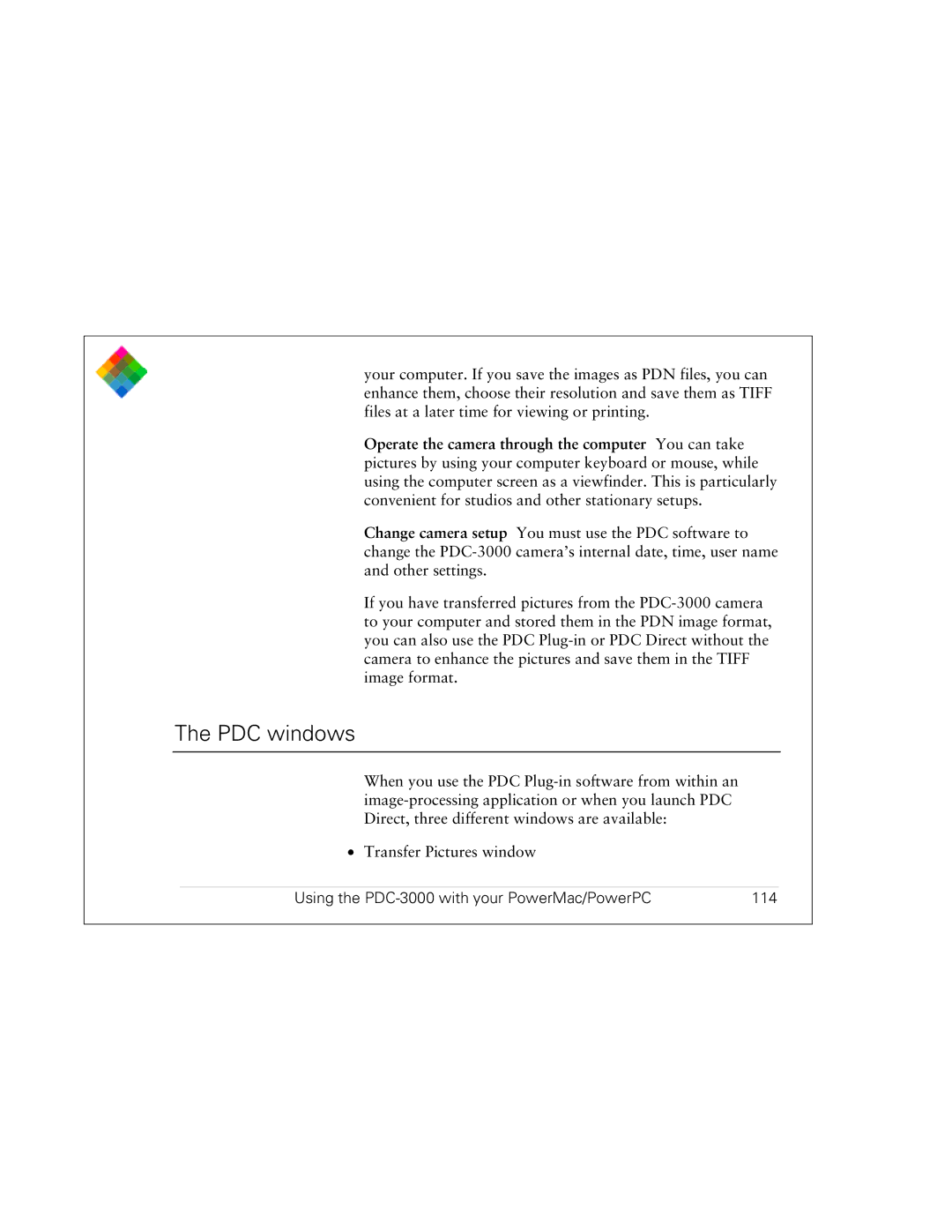 Polaroid PDC 3000 manual PDC windows, Using the PDC-3000 with your PowerMac/PowerPC 114 