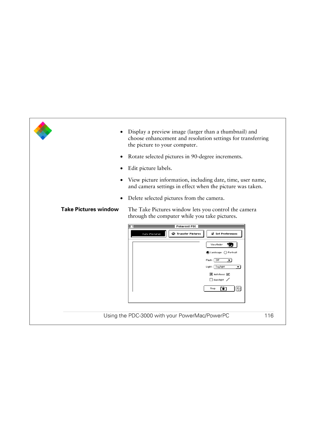 Polaroid PDC 3000 manual Using the PDC-3000 with your PowerMac/PowerPC 116 