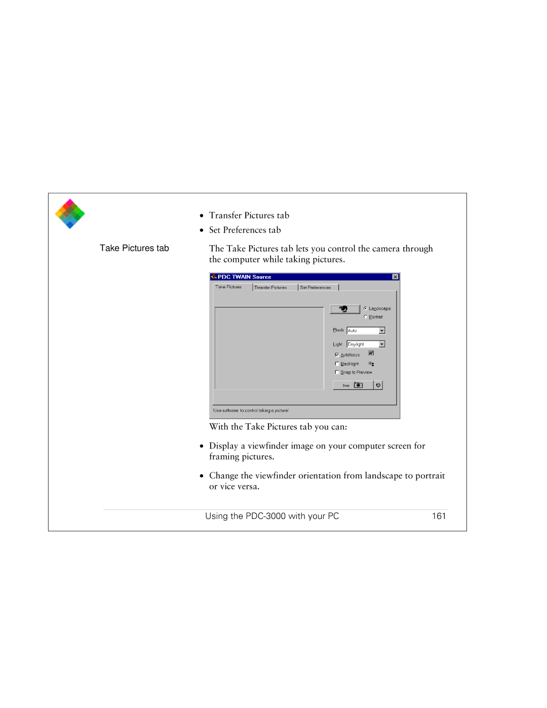 Polaroid PDC 3000 manual Using the PDC-3000 with your PC 161 