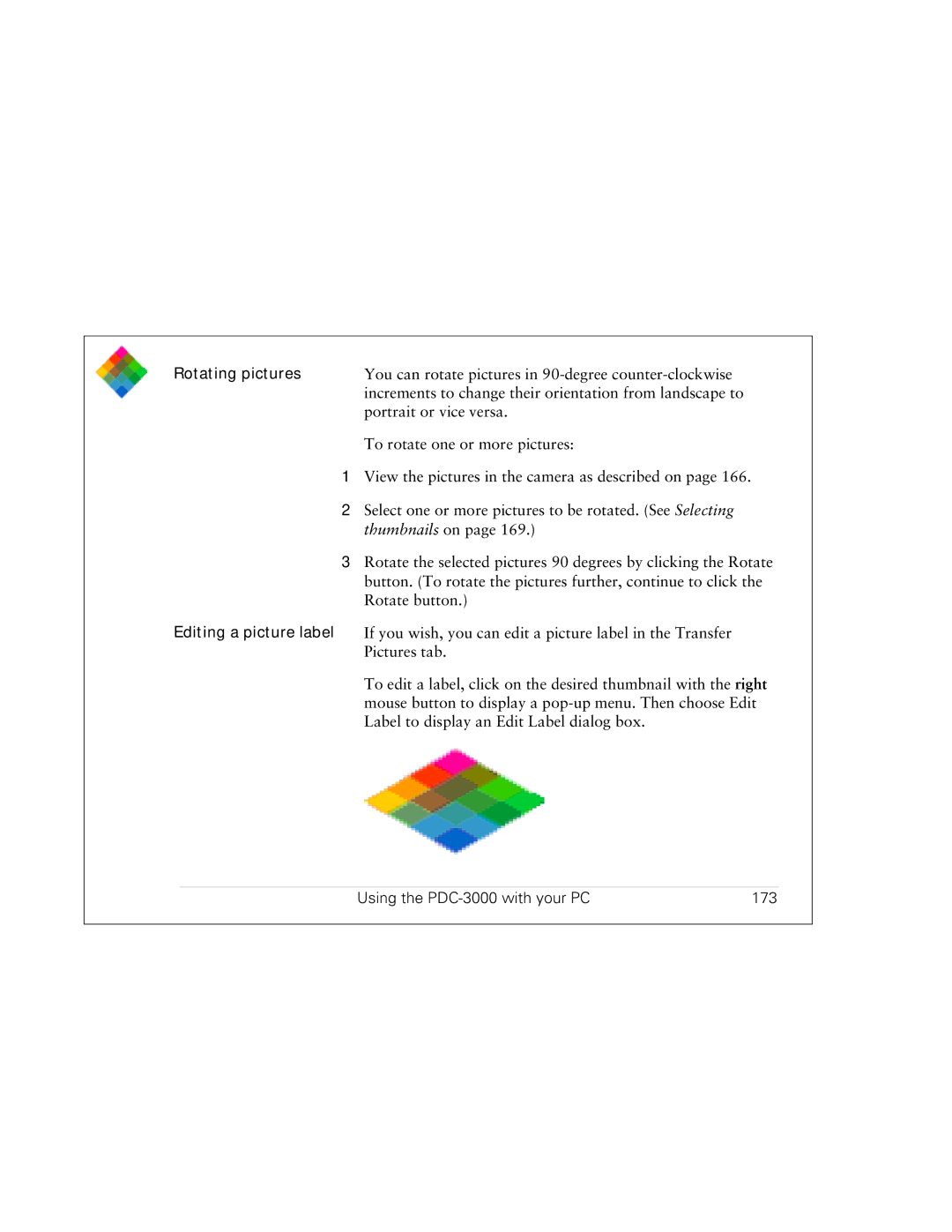 Polaroid PDC 3000 manual Editing a picture label, Using the PDC-3000 with your PC 173 