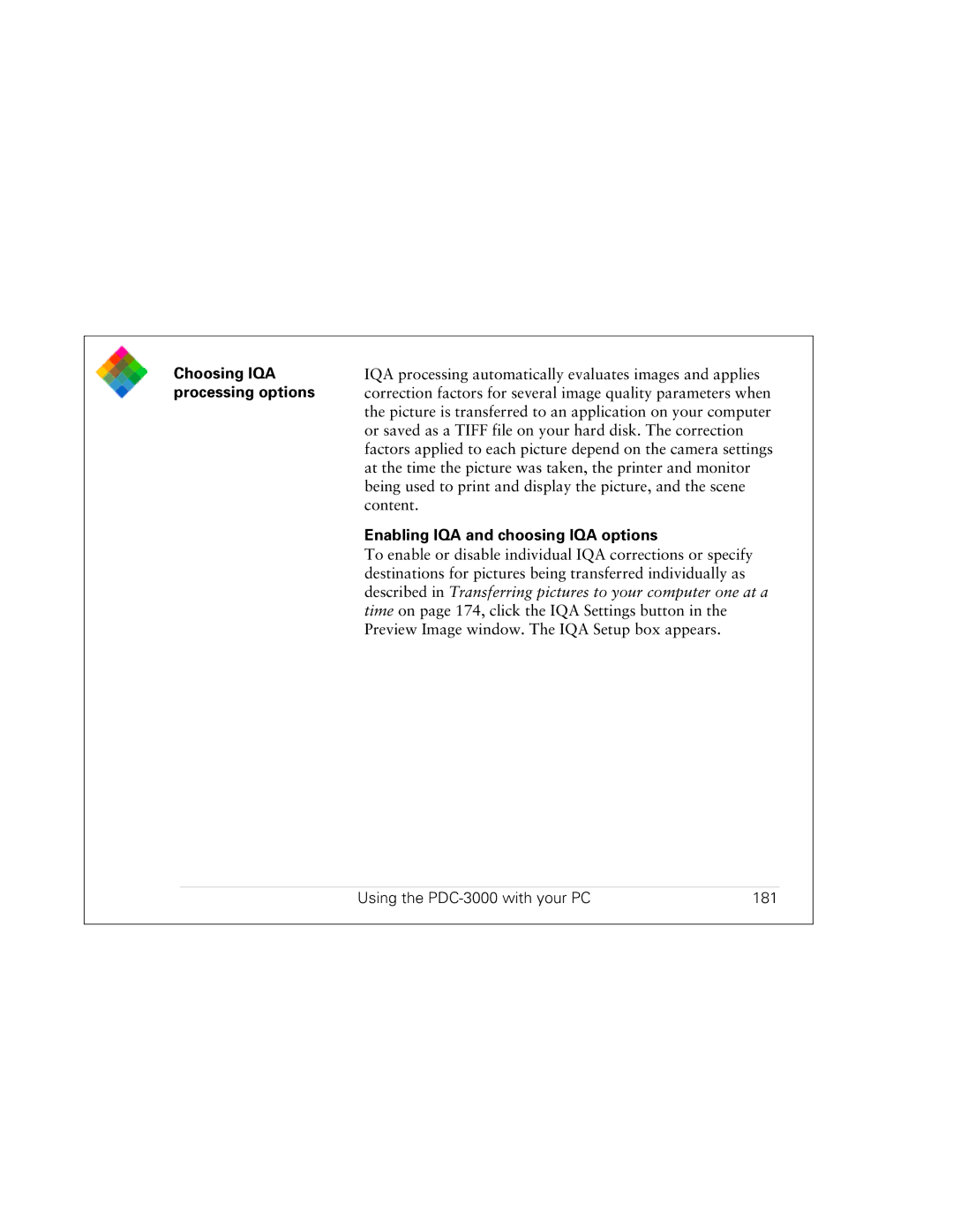 Polaroid PDC 3000 manual Choosing IQA, Using the PDC-3000 with your PC 181 