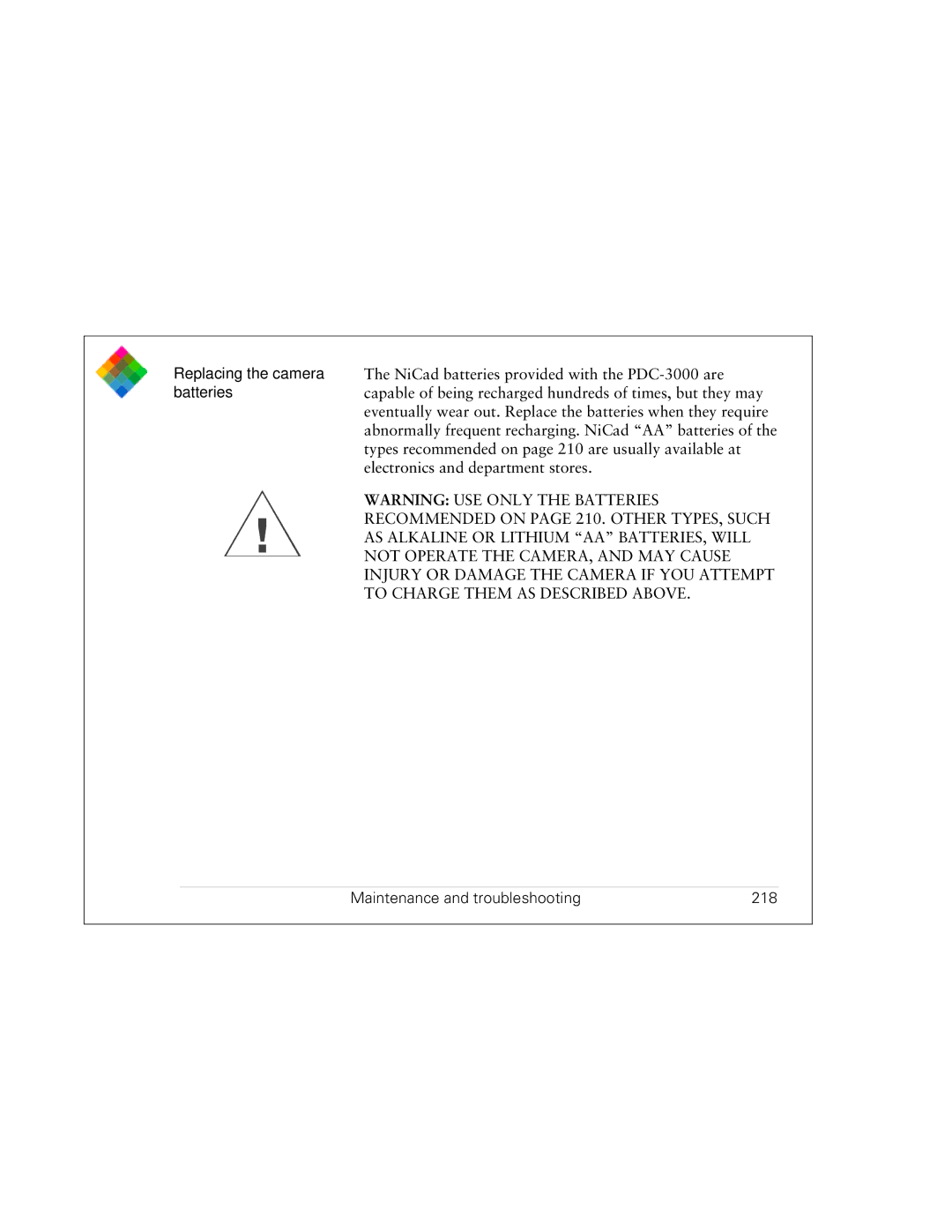 Polaroid PDC 3000 manual Maintenance and troubleshooting 218 