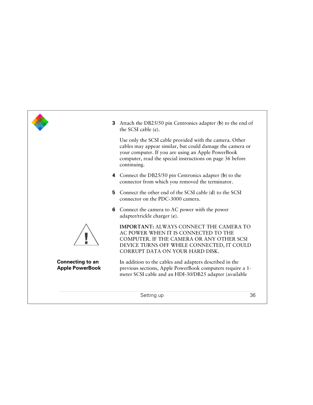 Polaroid PDC 3000 manual Connecting to an, Apple PowerBook 