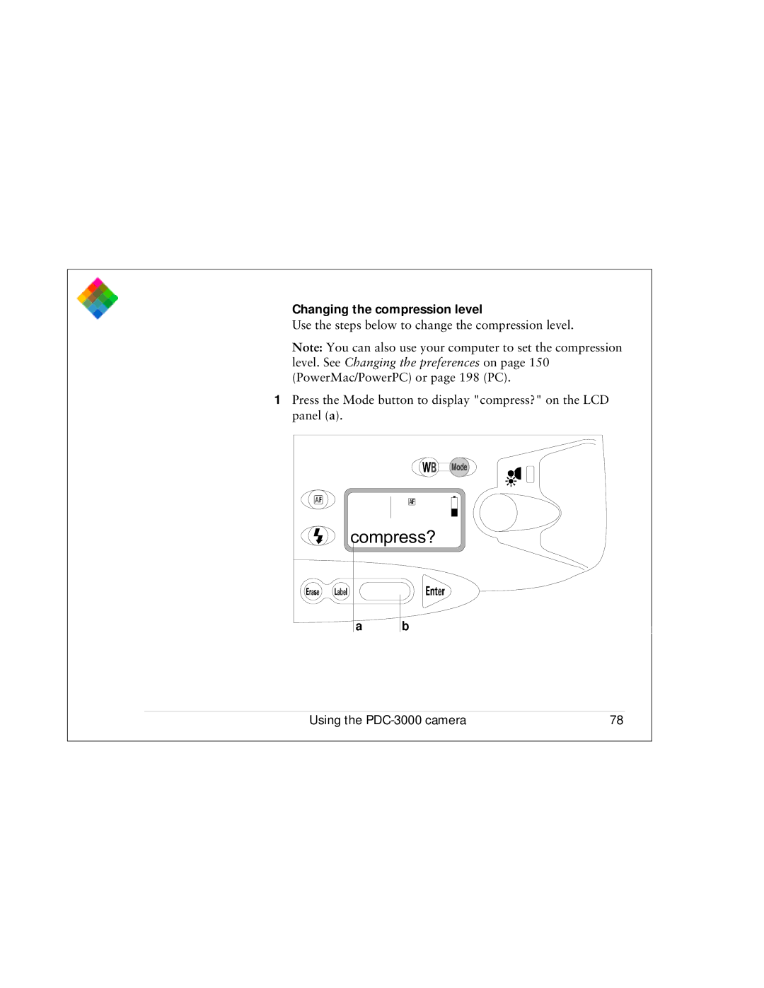 Polaroid PDC 3000 manual Compress?, Changing the compression level 