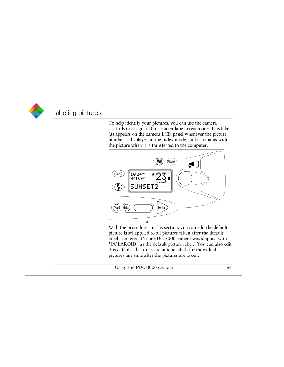 Polaroid PDC 3000 manual Labeling pictures 