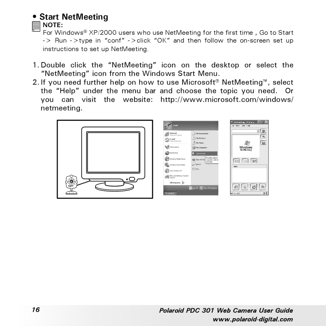 Polaroid PDC-301 manual Start NetMeeting 