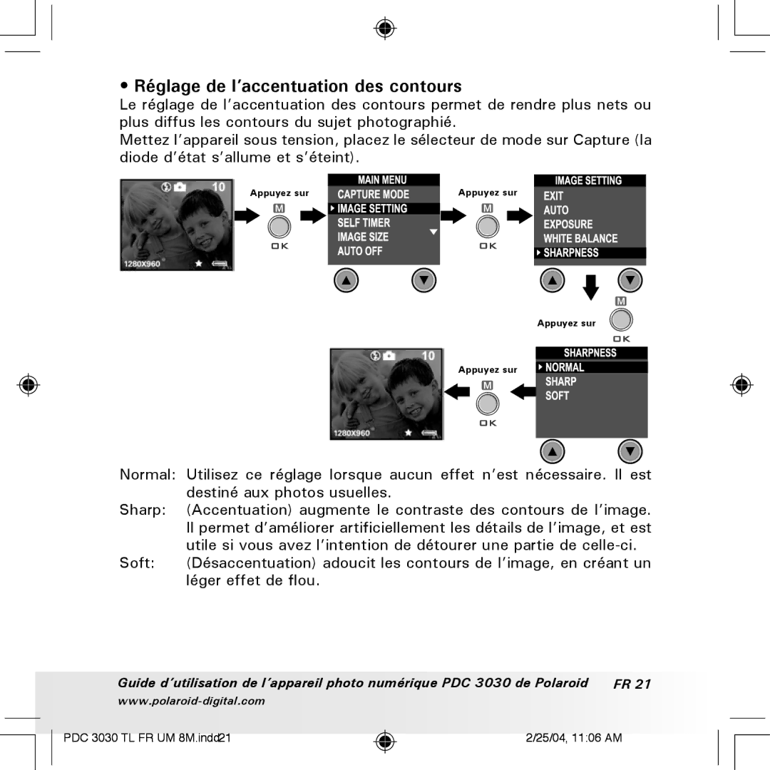 Polaroid PDC 3030 manual Réglage de l’accentuation des contours 