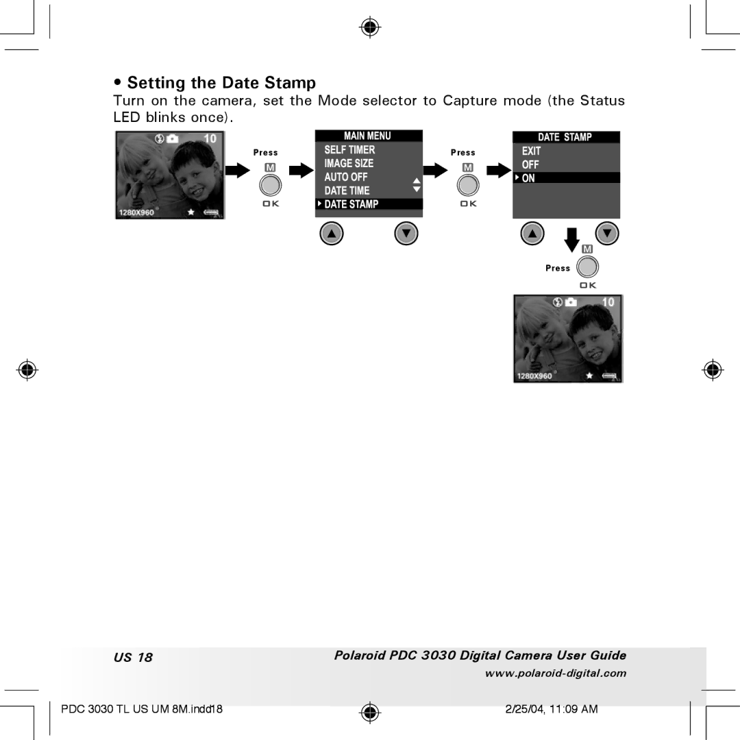 Polaroid PDC 3030 manual Setting the Date Stamp 