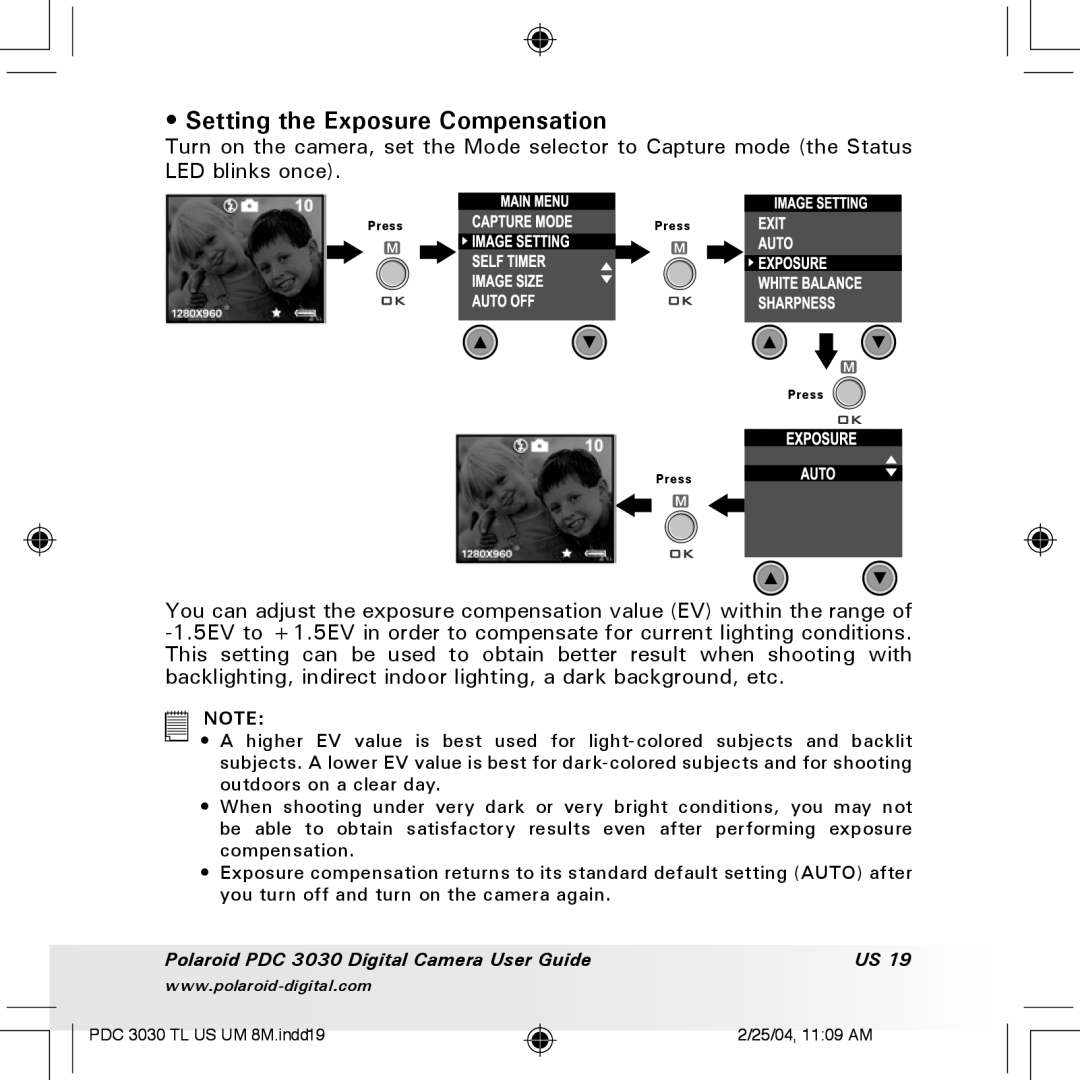 Polaroid PDC 3030 manual Setting the Exposure Compensation 