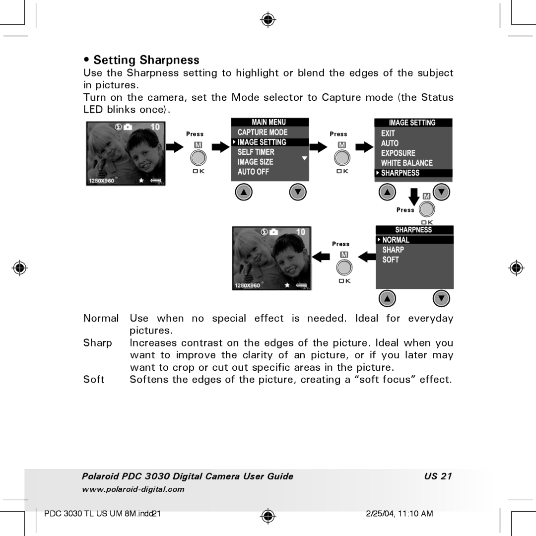 Polaroid PDC 3030 manual Setting Sharpness 
