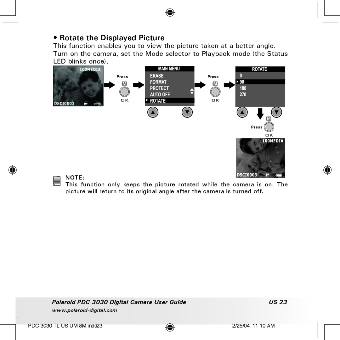 Polaroid PDC 3030 manual Rotate the Displayed Picture 