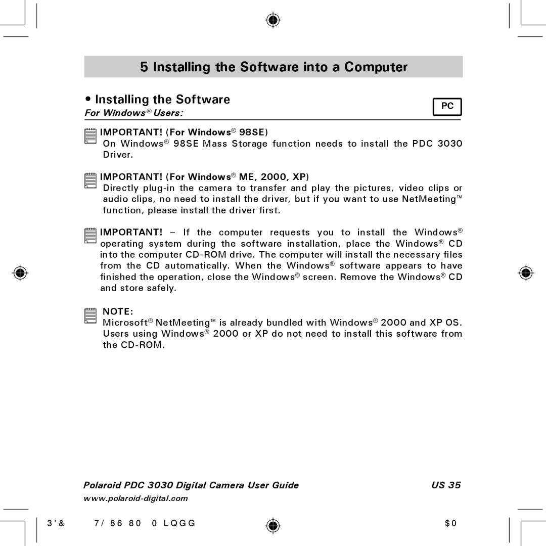 Polaroid PDC 3030 manual Installing the Software into a Computer 