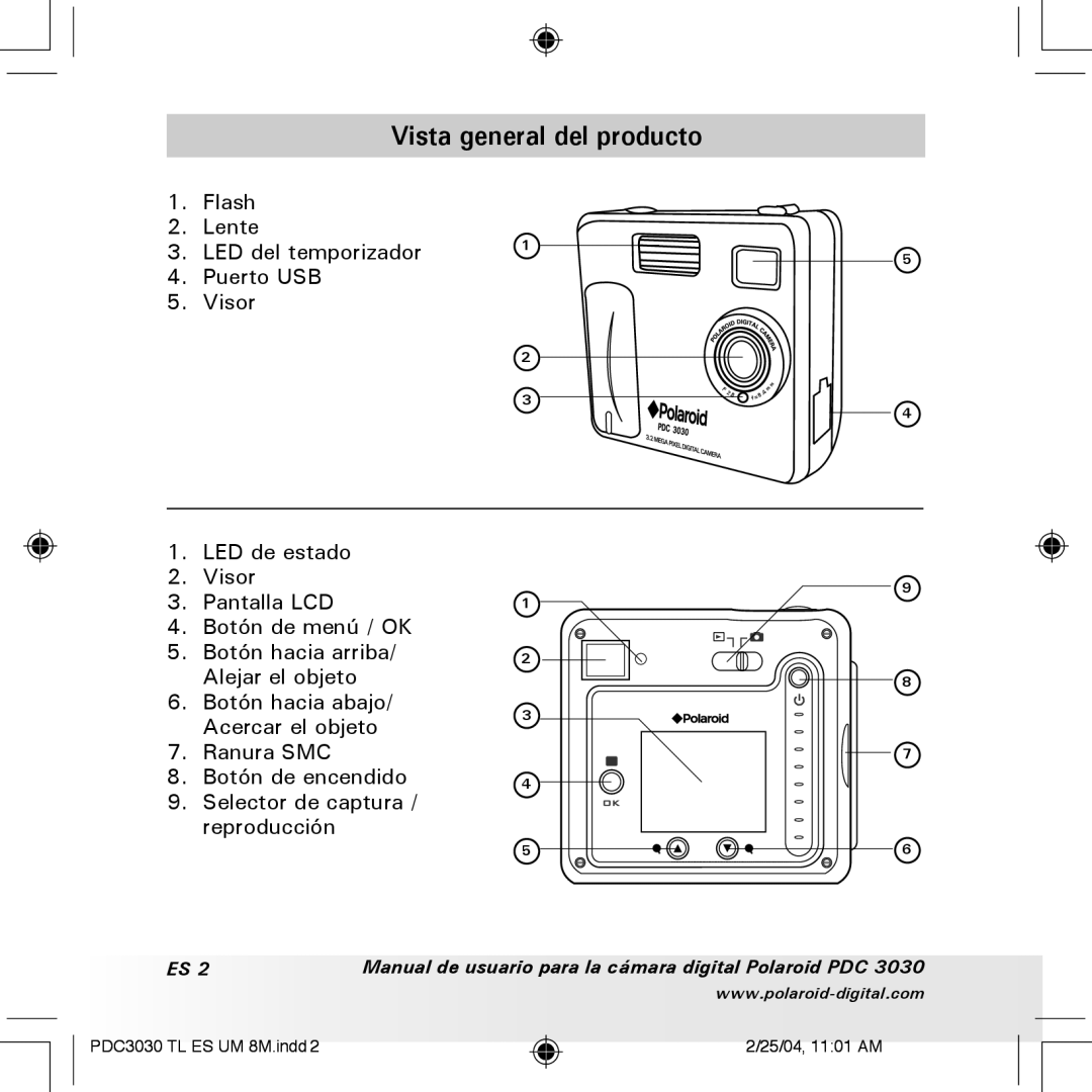 Polaroid PDC 3030 manual Vista general del producto, LED del temporizador 