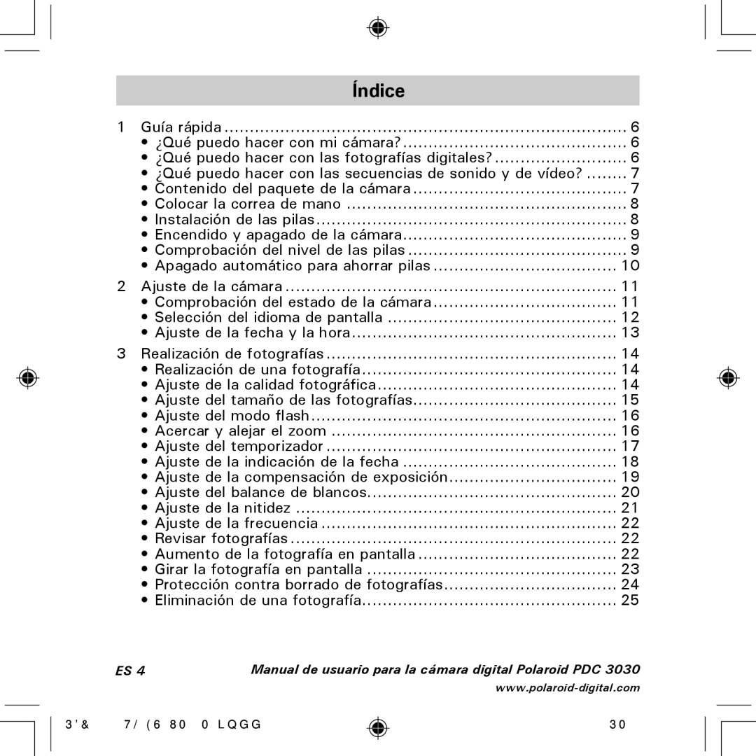 Polaroid PDC 3030 manual Índice 