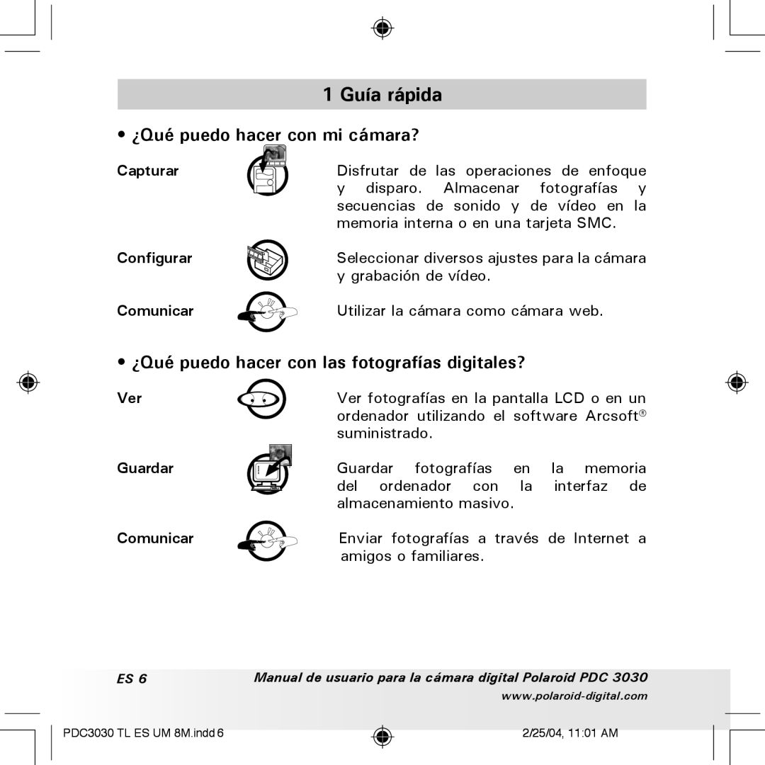 Polaroid PDC 3030 manual Guía rápida, ¿Qué puedo hacer con mi cámara?, ¿Qué puedo hacer con las fotografías digitales? 