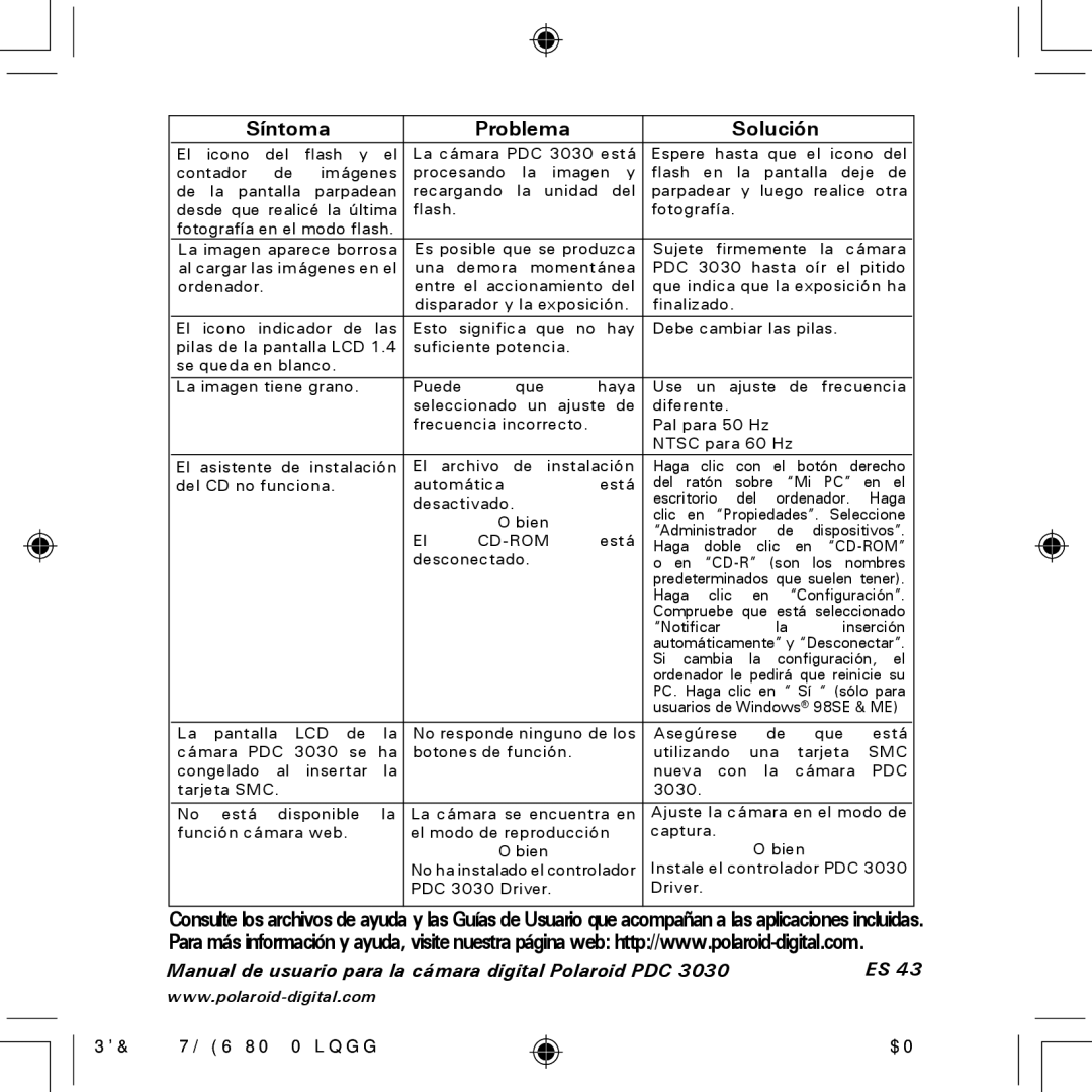 Polaroid PDC 3030 manual Síntoma 