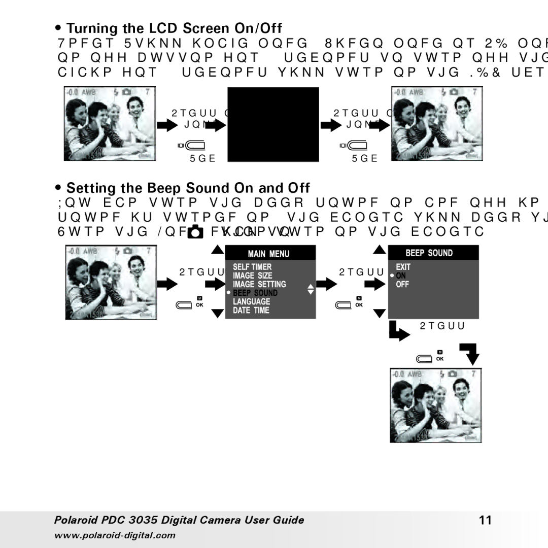 Polaroid PDC 3035 manual Turning the LCD Screen On/Off, Setting the Beep Sound On and Off 