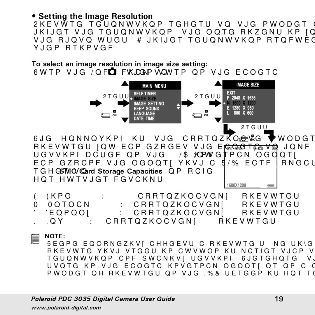 Polaroid PDC 3035 manual Setting the Image Resolution, To select an image resolution in image size setting 