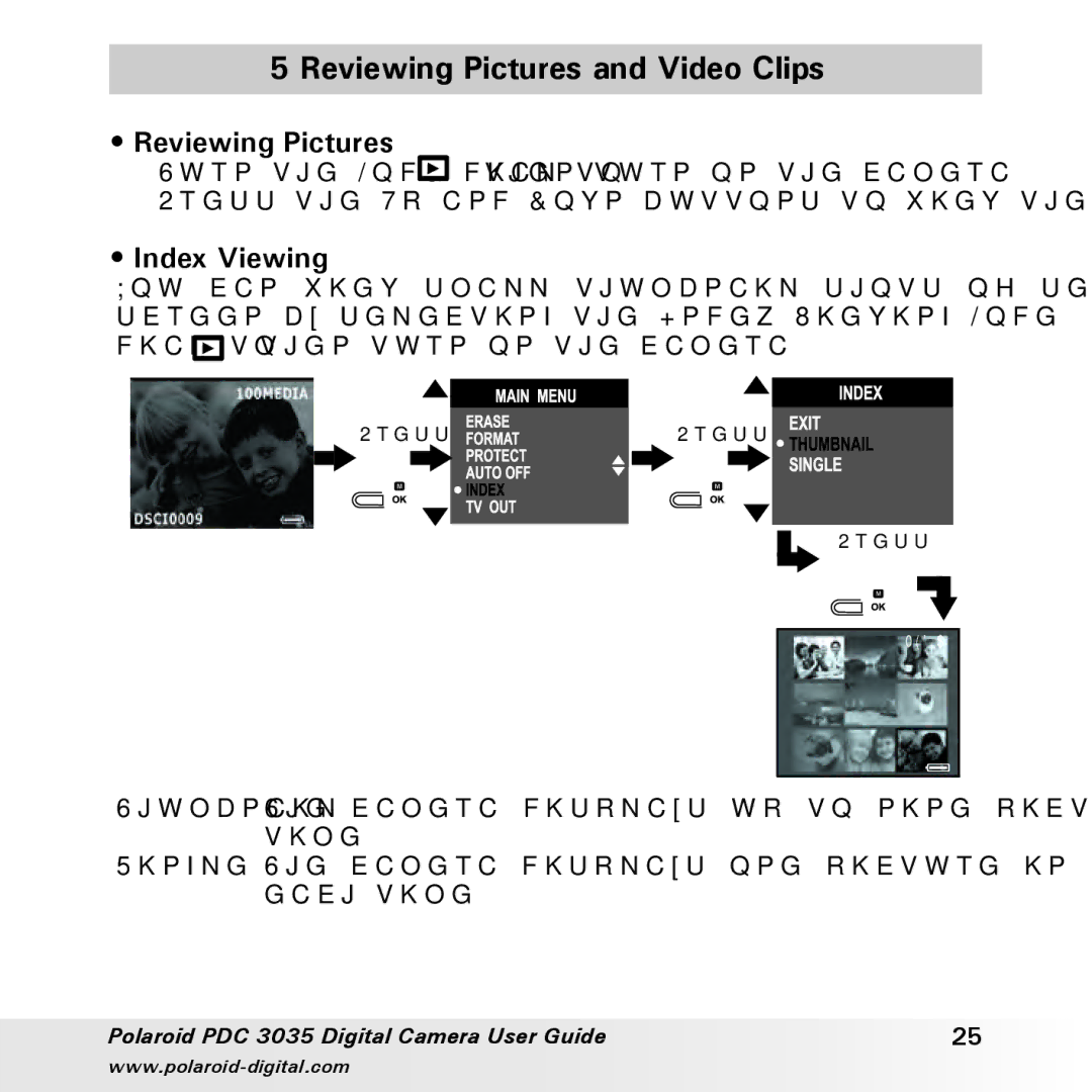 Polaroid PDC 3035 manual Reviewing Pictures and Video Clips, Index Viewing 