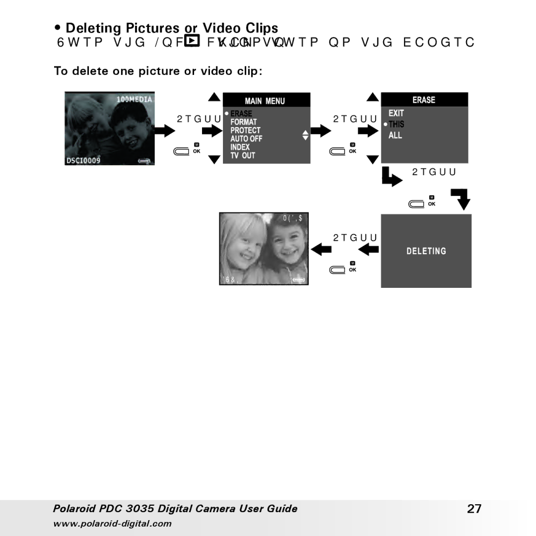 Polaroid PDC 3035 manual Deleting Pictures or Video Clips, To delete one picture or video clip 