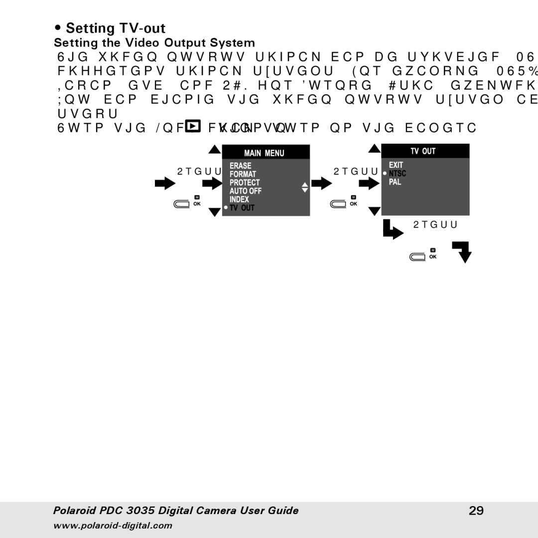 Polaroid PDC 3035 manual Setting TV-out, Setting the Video Output System 