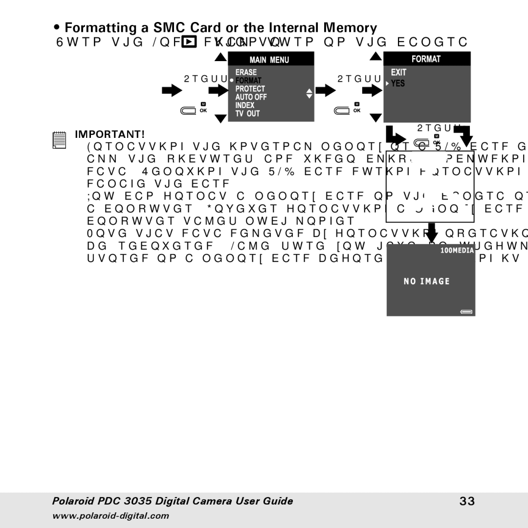 Polaroid PDC 3035 manual Formatting a SMC Card or the Internal Memory 