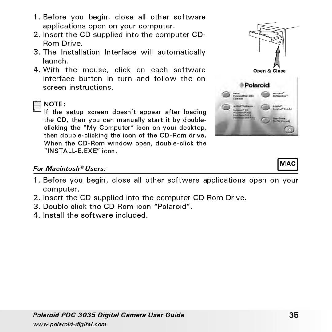 Polaroid PDC 3035 manual For Macintosh Users 