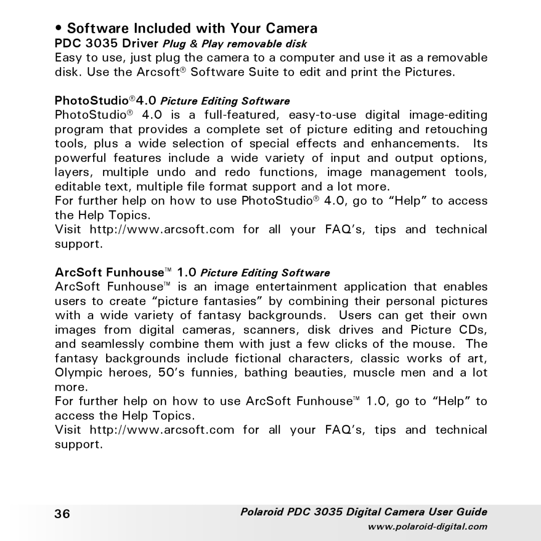 Polaroid PDC 3035 manual Software Included with Your Camera 