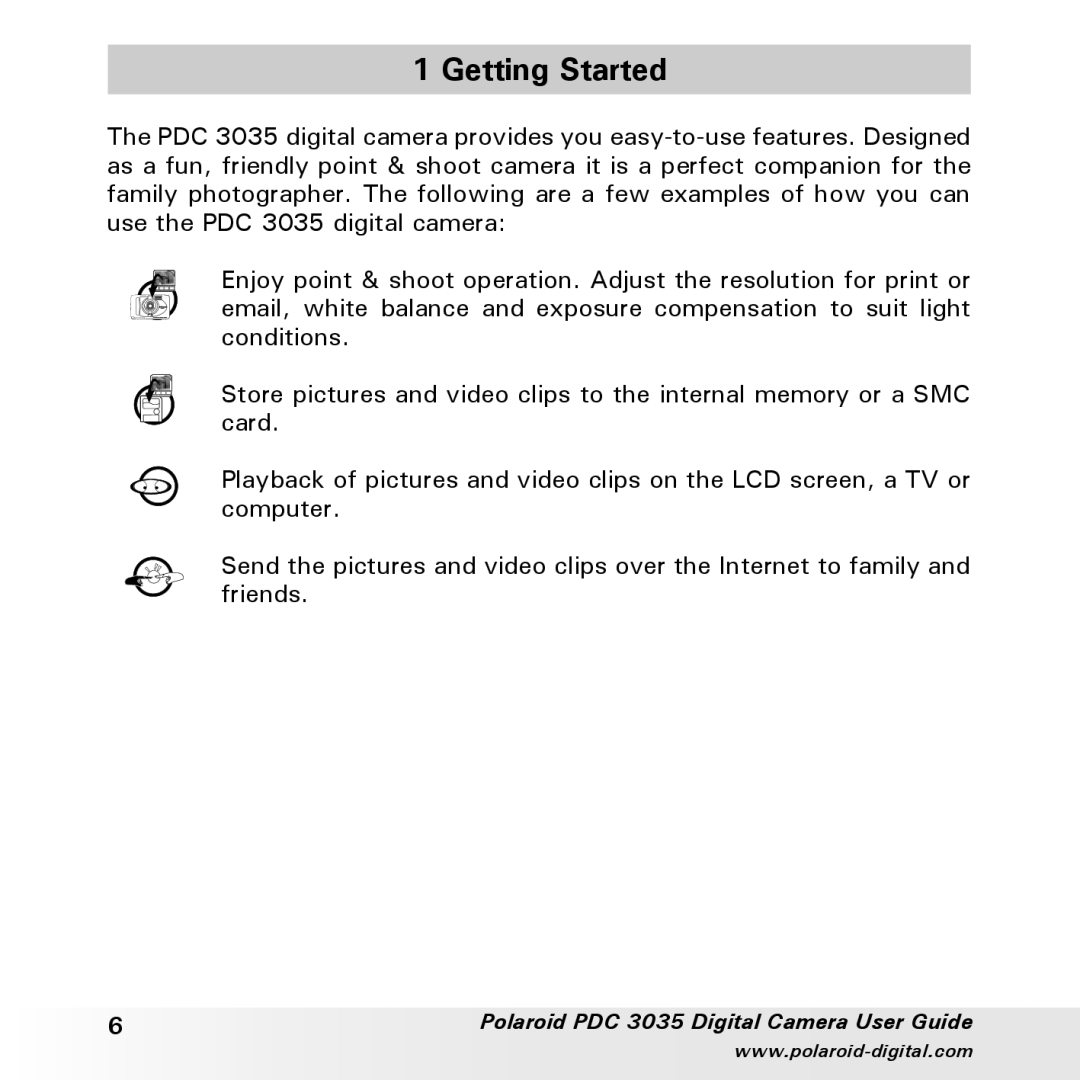 Polaroid PDC 3035 manual Getting Started 