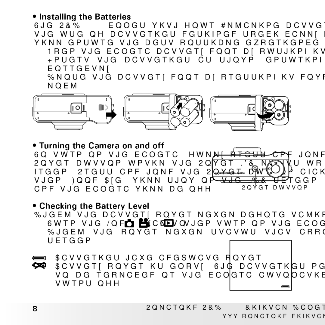 Polaroid PDC 3035 manual Installing the Batteries, Turning the Camera on and off, Checking the Battery Level 