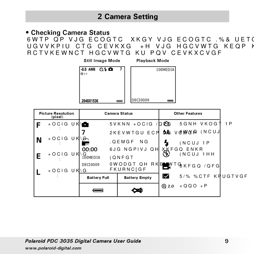 Polaroid PDC 3035 manual Camera Setting, Checking Camera Status 