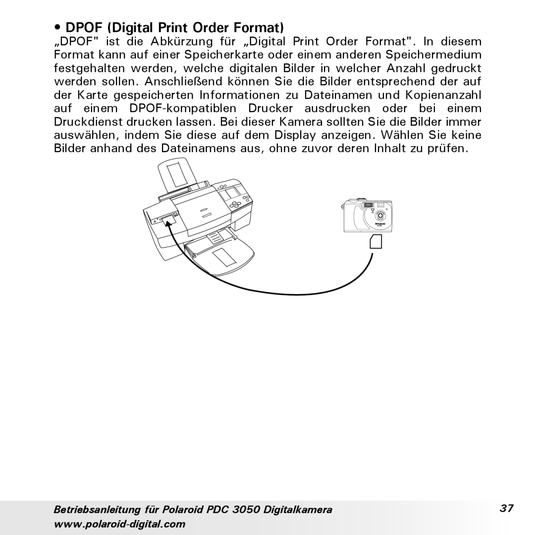 Polaroid PDC 3050 manual Dpof Digital Print Order Format 