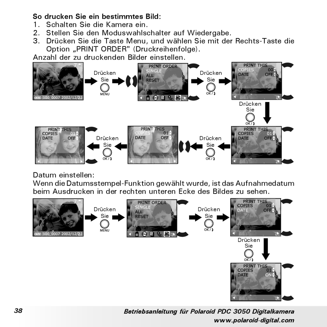Polaroid PDC 3050 manual So drucken Sie ein bestimmtes Bild 