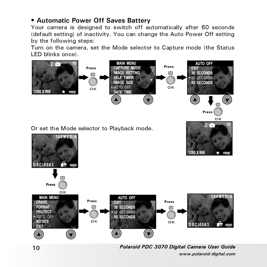 Polaroid PDC 3070 manual Automatic Power Off Saves Battery 