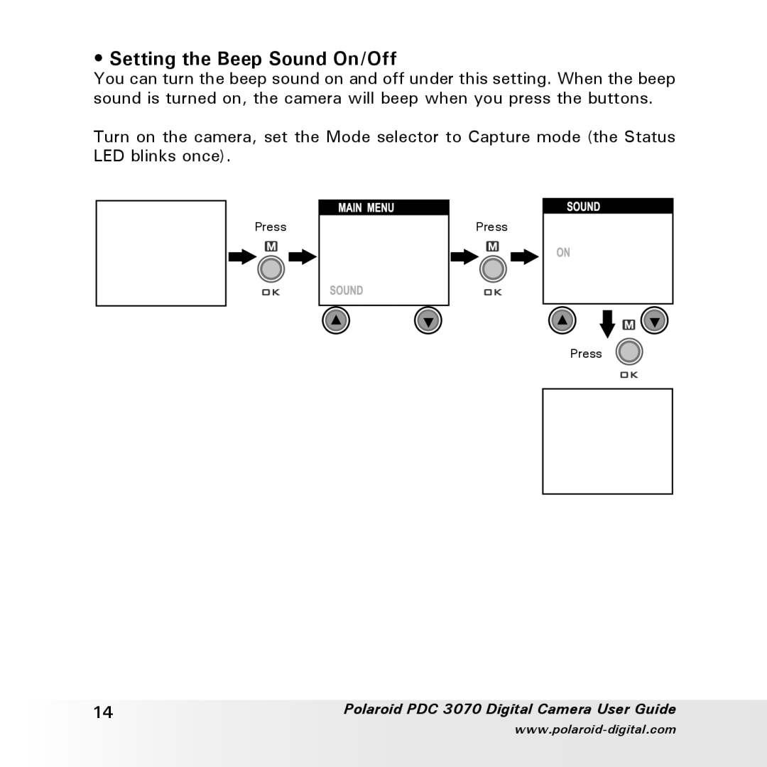 Polaroid PDC 3070 manual Setting the Beep Sound On/Off 