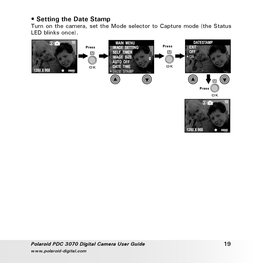 Polaroid PDC 3070 manual Setting the Date Stamp 